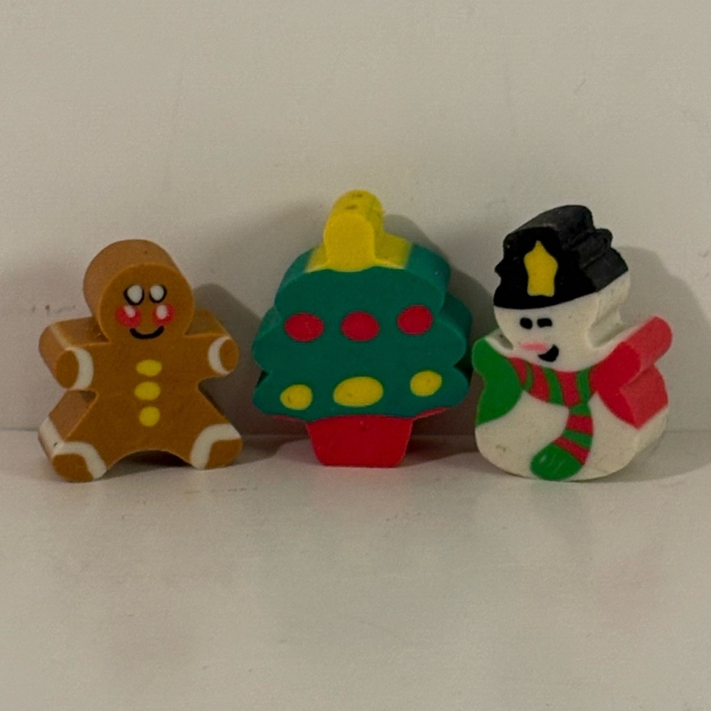 LOT OF 3 VINAGE Y2K CHRISTMAS HOLIDAY WINTER PENCIL ERASER TOPPERS STATIONARY